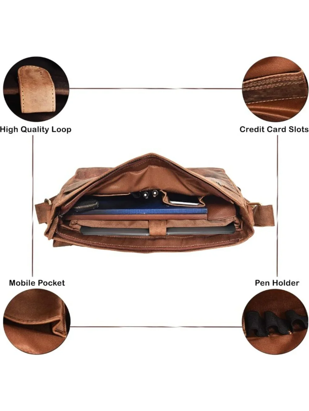 Vintage Leather Messenger Bag - 14